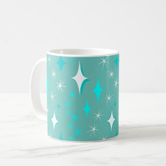 Retro Blauwgroen en White Star Pattern Mok (Voorkant links)