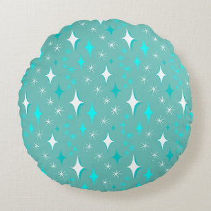 Retro Blauwgroen en White Star Pattern Round Pillo Rond Kussen