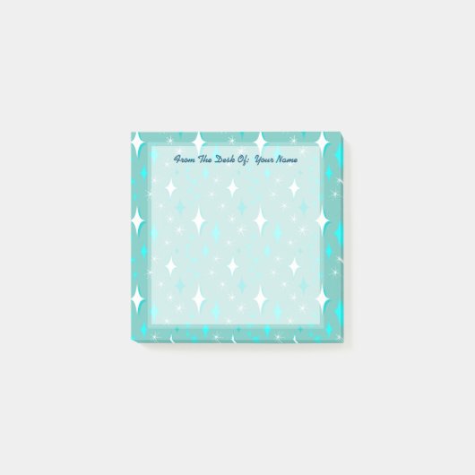Retro Blauwgroen en White Stars Editable Stickies Post-it® Notes (Voorkant)