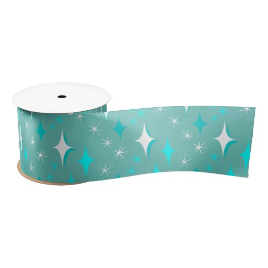 Retro Blauwgroen en wit Midden-eeuws sterpatroon Lint (Spoel)