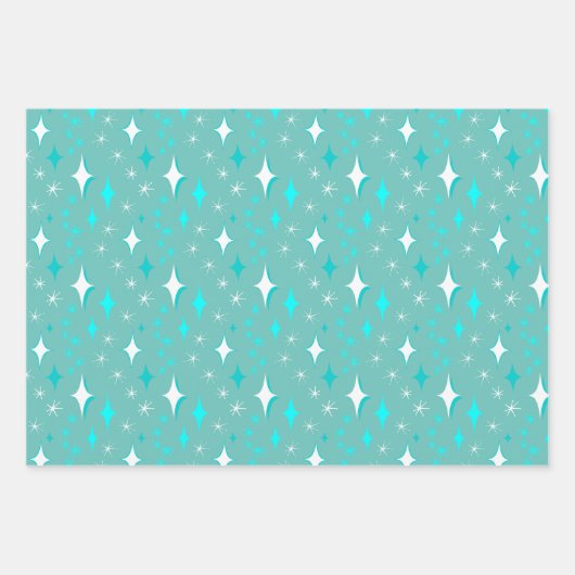 Retro Blauwgroen en witte sterren patroon Inpakpapier Vel (Voorkant)