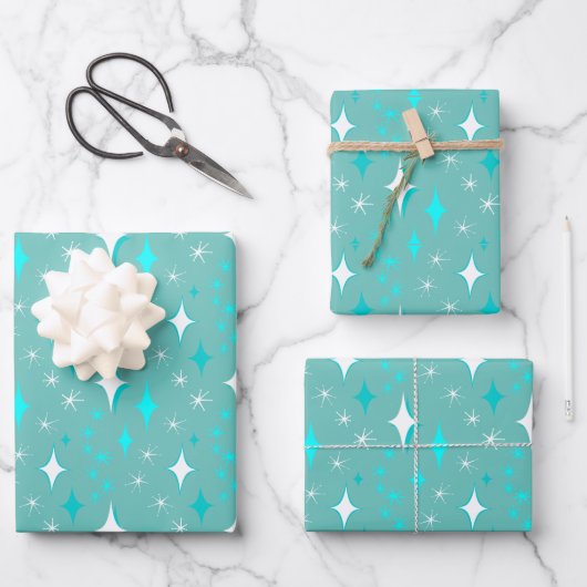 Retro Blauwgroen en witte sterren patroon Inpakpapier Vel (Voorkant)