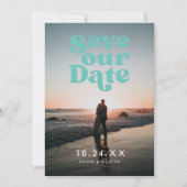 Retro Blauwgroen foto Save The Date (Voorkant)