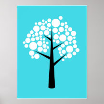 Retro Blauwgroen Witte Bubble Tree Poster