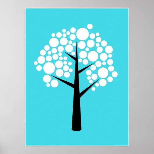 Retro Blauwgroen Witte Bubble Tree Poster (Voorkant)