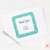 Retro Blauwgroen witte sterren bewerkbaar Dank u Vierkante Sticker (Envelop)