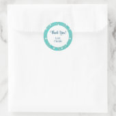 Retro Blauwgroen witte sterren Editable Dank u Sti Ronde Sticker (Tas)
