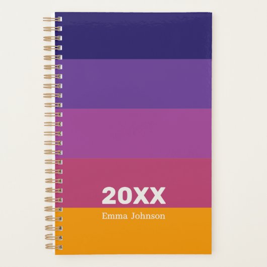 Retro Bleu Violet Prune Orange Rayure 2026 Nom (Devant)