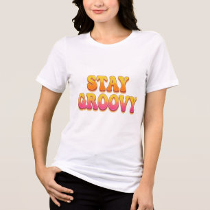 Retro Blijf Groovy 70s Bubbel Typografie Grafisch Tri-Blend Shirt