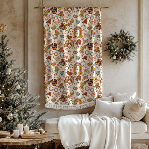 Retro blijf groovy Vrede en Liefde Paddenstoelen D Fleece Deken