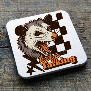 Retro Blijf praten Feral Possum: Angry Wild Animal Vierkante Kartonnen Onderzetter