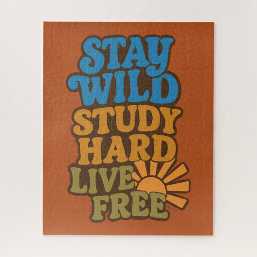 Retro Blijf wild, studeer hard, leef gratis Legpuzzel (Verticaal)