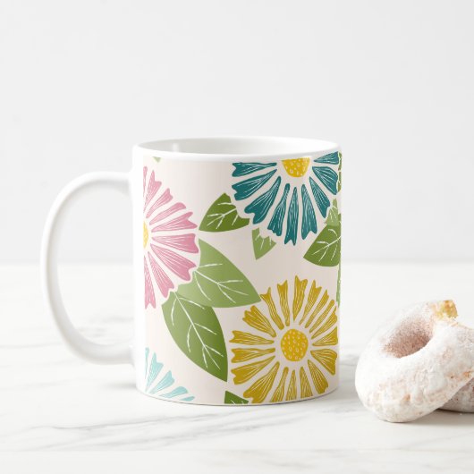 Retro Block Print Daisies Koffiemok (Met donut)