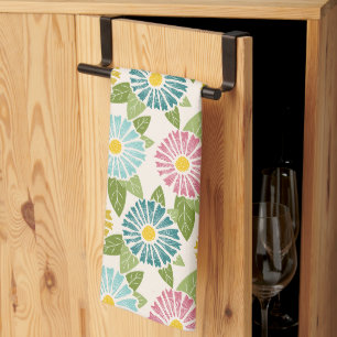 Retro Block Print Daisies Theedoek