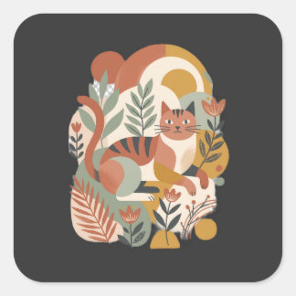 Retro Bloem Boho Kunst T-Shirt Vierkante Sticker