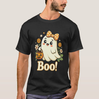 Retro bloem Boo spook pompoen boog Halloween vrouw T-shirt