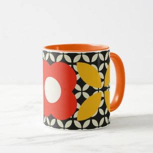 Retro Bloem, Geo Patroon Rood en Geel Mok
