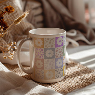 Retro Bloem geruit Koffiemok
