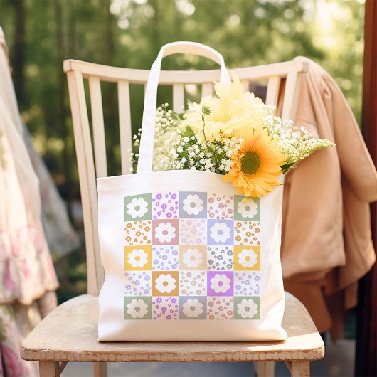 Retro Bloem geruit Tote Bag