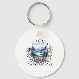 Retro bloem Glacier National Park Wandelen Kampere Sleutelhanger