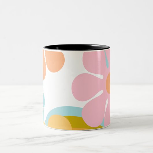 Retro Bloem Groovy Hippie 60s 70s Tweekleurige Koffiemok (Center)