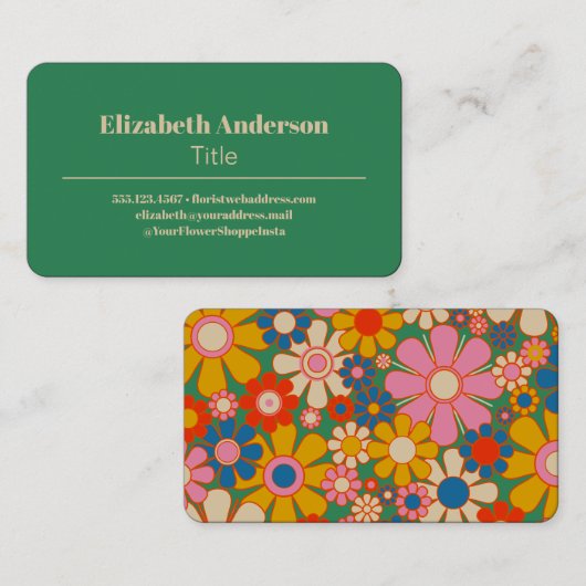 Retro Bloem Groovy Kleurrijke jaren 60 Bloemen Visitekaartje (Voorkant / Achterkant)