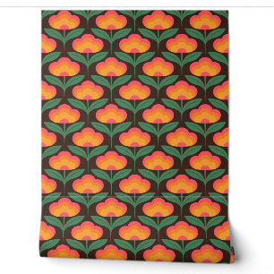 Retro bloem Heldere kleuren op Bruin Behang