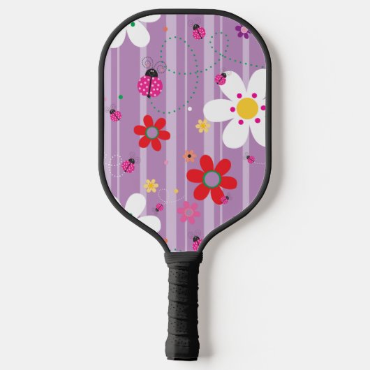 Retro Bloem Ladybug 60's 70's Illustratie Pickleball Paddle (Achterkant)
