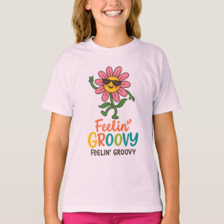 Retro Bloem Meisjes Basic T-Shirt met Groovy Vibe