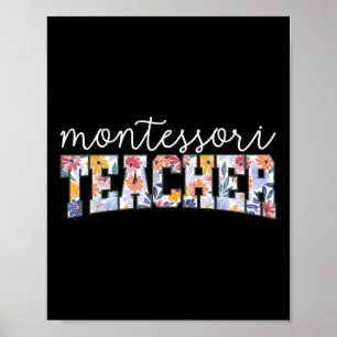 Retro Bloem Montessori Docent Begeleider Onderwijz Poster