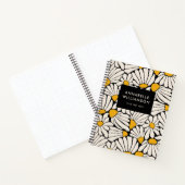 Retro Bloem Musterdgeel Zwart Notitieboek (Binnen)