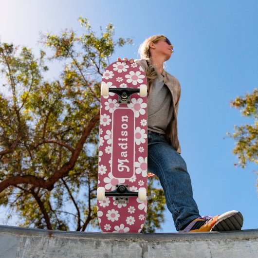 Retro bloem naam Roze Skateboard (Buiten 1)