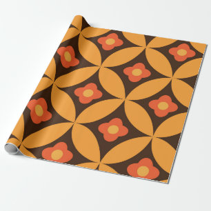 Retro bloem op mid century oranje cirkel blad cadeaupapier