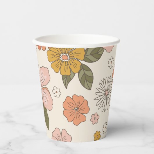Retro Bloem Papier Cup Papieren Bekers (Voorkant)