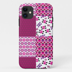 Retro bloem schedel polka stip iPhone 11 hoesje
