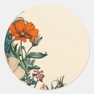 Retro bloem sticker sinaasappel turquoise uitnodig