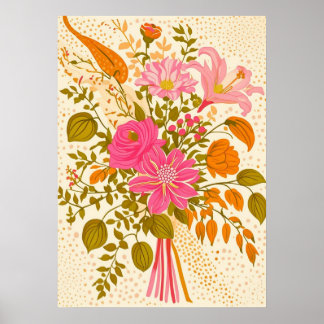 Retro bloemboeket kunstprint poster