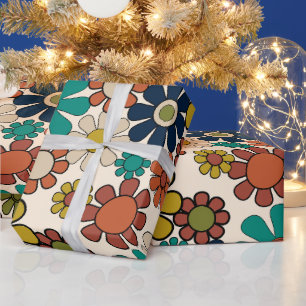 Retro Bloemen 60s 70s Esthetische Bloemen Cadeaupapier