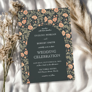 Retro bloemen Art Nouveau William Morris bruiloft Kaart