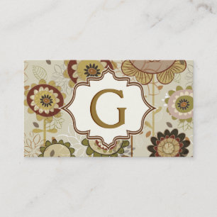 Retro bloemen beige bruin bloemenpatroon monogram visitekaartje
