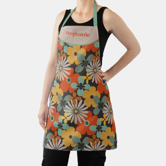 Retro Bloemen Blauwgroen Goud Rood Schort (Insitu)