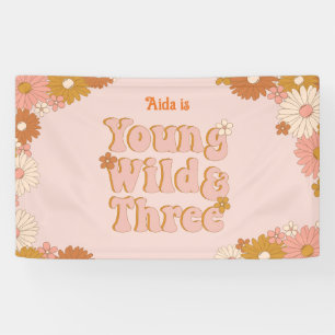 Retro Bloemen Boho 3e verjaardag achtergrond Spandoek