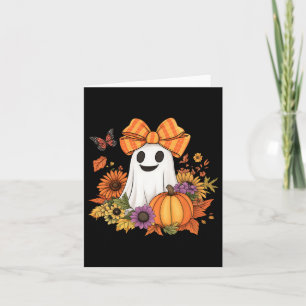 Retro Bloemen Boo Ghost Pumpkin Bow Halloween Vrou Kaart