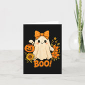 Retro Bloemen Boo Ghost Pumpkin Bow Halloween Vrou Kaart (Voorkant)