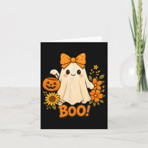 Retro Bloemen Boo Ghost Pumpkin Bow Halloween Vrou Kaart
