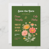 Retro Bloemen Bruiloft Save the Date (Voorkant)