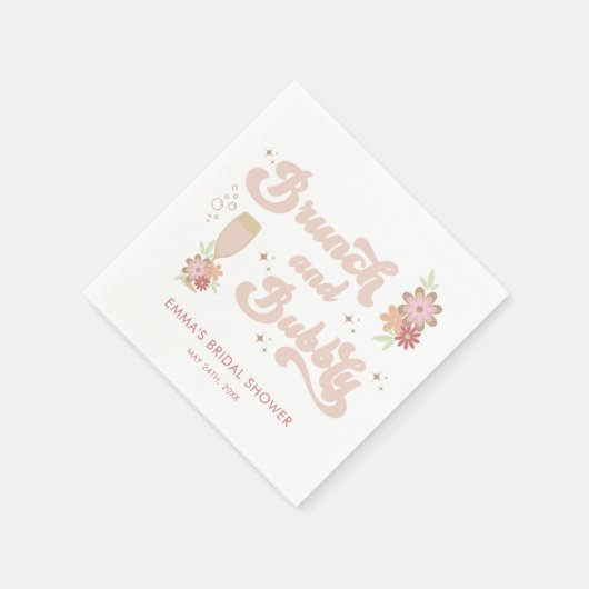 Retro bloemen brunch en bubbels bruidsfeest servet (Hoek)