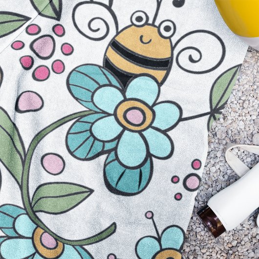 Retro Bloemen Bumble Bee gepersonaliseerd Strandlaken