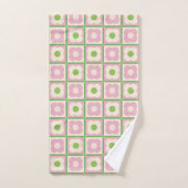 Retro Bloemen Checker Patroon Roze en Groen Bad Handdoek (Handdoek)