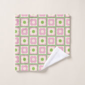 Retro Bloemen Checker Patroon Roze en Groen Bad Handdoek (Wasdoekje)